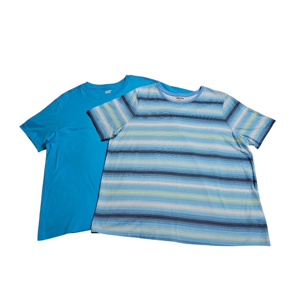 Lot of 2: Lands End T-Shirts XL Blue Crew Neck‎ Short Sleeve Casual